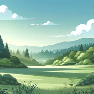 Tranquil Green Landscape: Serene Forest and Lush Grassland