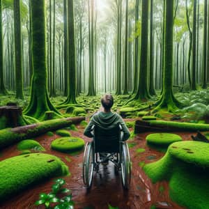 Handicapped Individual Exploring Serene Forest Alone