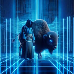 Robust Bison in Kimono: Futuristic Cyberpunk Scene