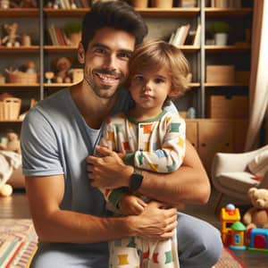 Hispanic Father Hugging Child in Cozy Room | Love and Affection