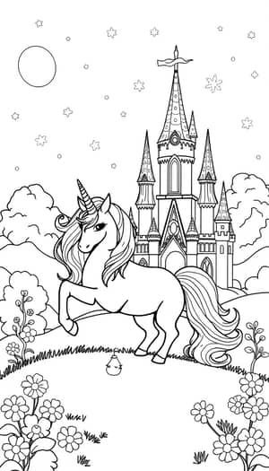 Unicorn & Castle Coloring Page for Kids