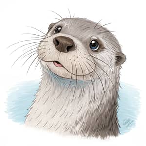 Charming Sea Otter Face Sketch Art