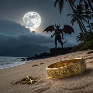 Haunting Island Beach Scene Under Full Moon