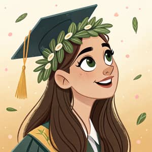 Graduation Girl with Laurel Wreath in Pixar Style