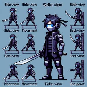 Futuristic-Style Katana Character Sprite Sheet | Pixel Art