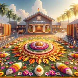 Festive Onam Celebration: Vibrant Pookalam & Chem Industries Building