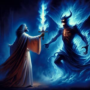 Intense Conflict Between Jesus and Satan: Divine Power vs Darkness