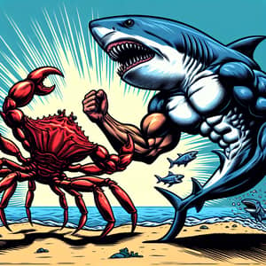 Muscular Crab vs. Slim Shark Battle - Exciting Underwater Fight