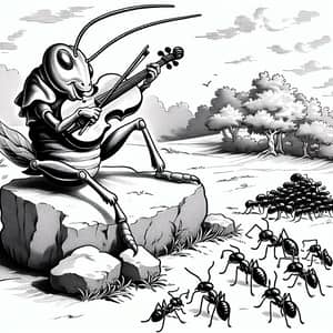 Jovial Grasshopper Playing Fiddle | Ants Gathering Food