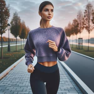 Young Caucasian Female Athlete in Urban Park | Morning Jog