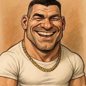 Brutal Athletic Man Laughing in Caricature Style