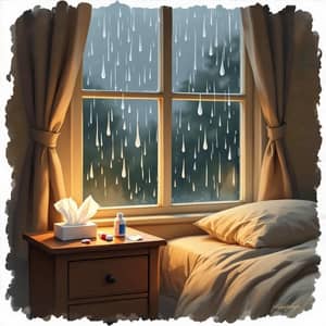 Cozy Bedroom Bliss: Raindrops on the Window