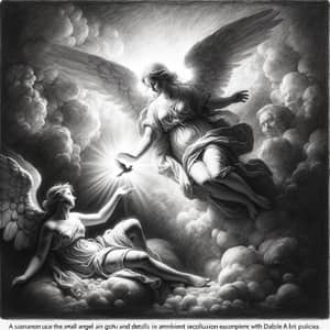 Gothic Art Charcoal Illustration with Angel Releasing Dove