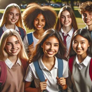 Diverse High School Students on Joyful Excursion in Park