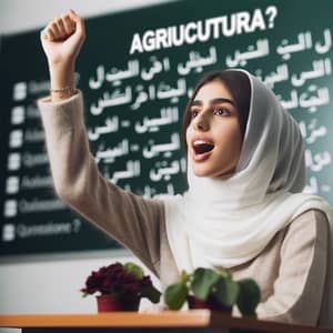 Middle Eastern Female Student Discussing Agriculture in Qatar