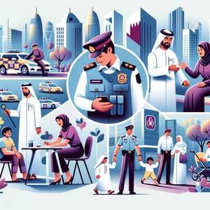 Diverse Police Officers Serving Qatar | Urban Safety Scenes