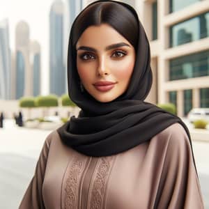 Qatari Woman in Traditional Abaya - Urban Setting