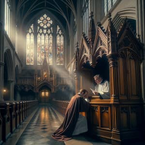 Majestic Confession Scene in a Gothic Church