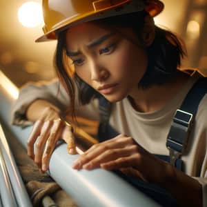 Professional South Asian Woman With PVC Pipe in Workshop