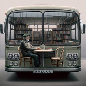 Elderly Man with Green Beret at Book Bus