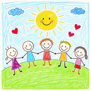 Colorful Kids Drawing Celebrating Unity and Happiness