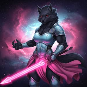 Female Black Wolf Warrior in Colorful Outfit