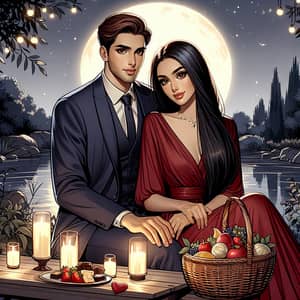 Romantic Couple Enjoying Moonlit Night by the River