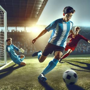 Dynamic Soccer Scene: South Asian Male Player Dribbling Ball