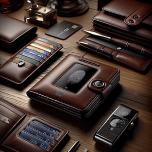 Sophisticated Brown Leather Wallet with Fingerprint Scanner