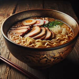 Exquisite Oriental Ramen Bowl on Rustic Table