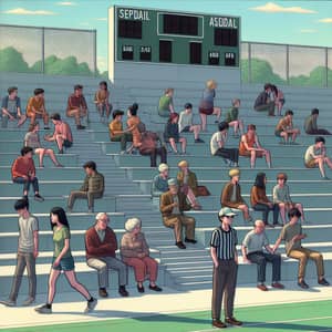 School Sports Ground Scene: Students, Scoreboard, Spectators