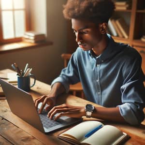 Young Ethiopian Male Student Studying with Intense Focus