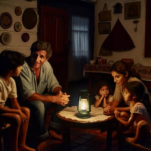 Colombian Family Embracing Togetherness in Darkness