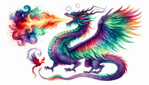 Majestic Purple Dragon Breathing Fire in Watercolor