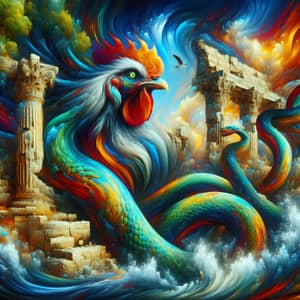 Mythical Chicken-Headed Serpent in Surreal Digital Art