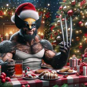 Realistic Wolverine Celebrates Christmas Joyfully