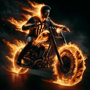 Keanu Reeves Ghost Rider Motorcycle Night Fire 4K Realistic