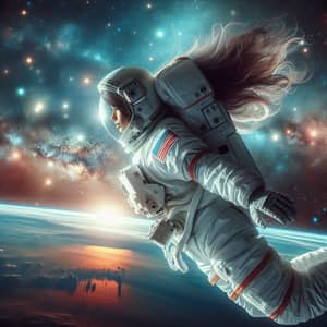 Young Woman Astronaut Floating in Space - Mesmerizing View