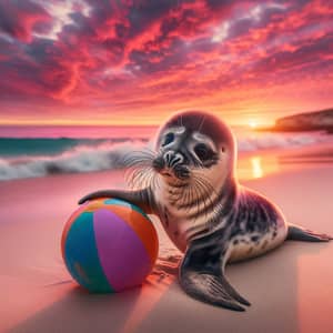 Baby Seal Playing with Beach Ball | Beautiful Sunset View