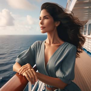 Hispanic Woman Enjoying Ocean Cruise Vacation | Peaceful and Liberating Experience