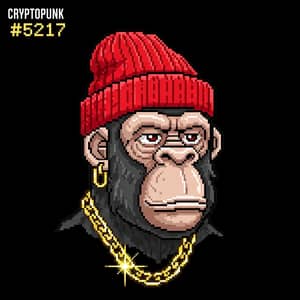 8-Bit Ape Portrait with Red Hat and Gold Chain