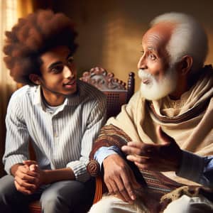 Elderly Ethiopian Father and Afro Son Connection