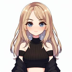 Stylish Caucasian Anime Girl with Long Blonde Hair