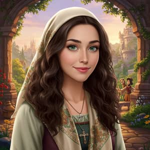 Disney Style Portrait with Brown Wavy Hair