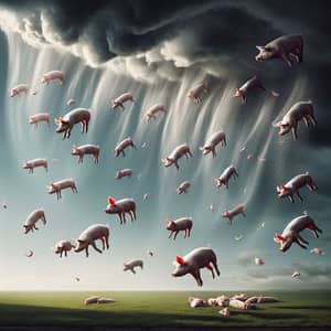 Magical Rain of Pigs: A Whimsical Scene