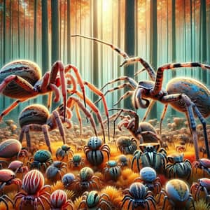 Fascinating World of Small Creatures: Spiders in Vibrant Forest