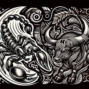 Dynamic Tribal Tattoo: Scorpion & Bull Design