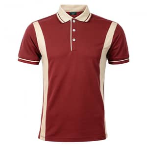 Dark Red and Cream Short Sleeve Collar T-Shirt