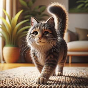 Playful Domestic Feline in Mid-Stride | Indoor Feline Photography