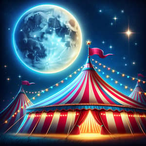 Colorful Circus Tent with Moon in Background